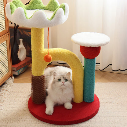Contemporary Creative Round Medium-Density Fiberboard Plastic Velvet Fabric Sisal Cat Tree For Living Room