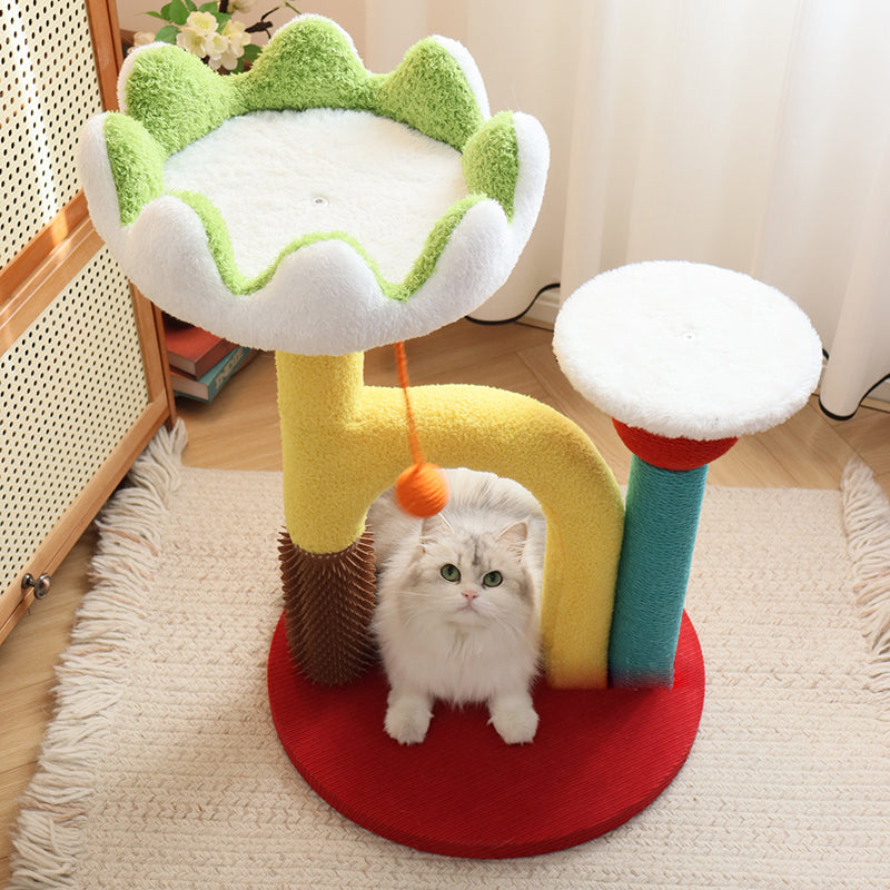Contemporary Creative Round Medium-Density Fiberboard Plastic Velvet Fabric Sisal Cat Tree For Living Room