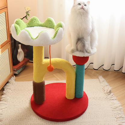Contemporary Creative Round Medium-Density Fiberboard Plastic Velvet Fabric Sisal Cat Tree For Living Room
