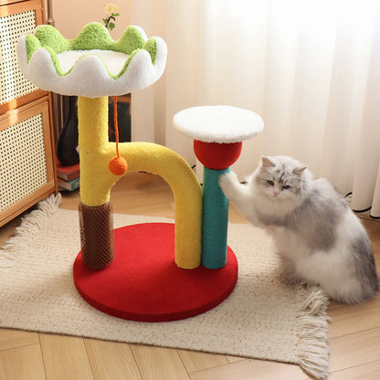 Contemporary Creative Round Medium-Density Fiberboard Plastic Velvet Fabric Sisal Cat Tree For Living Room