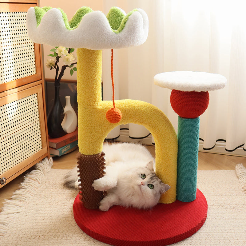 Contemporary Creative Round Medium-Density Fiberboard Plastic Velvet Fabric Sisal Cat Tree For Living Room