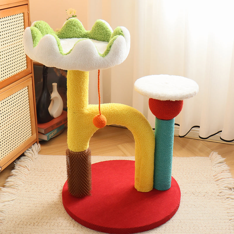 Contemporary Creative Round Medium-Density Fiberboard Plastic Velvet Fabric Sisal Cat Tree For Living Room