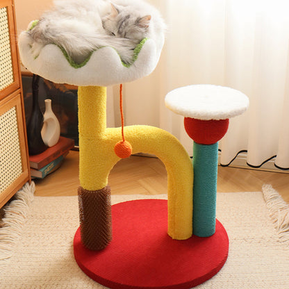 Contemporary Creative Round Medium-Density Fiberboard Plastic Velvet Fabric Sisal Cat Tree For Living Room