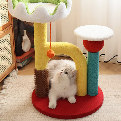 Contemporary Creative Round Medium-Density Fiberboard Plastic Velvet Fabric Sisal Cat Tree For Living Room