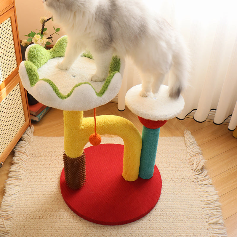 Contemporary Creative Round Medium-Density Fiberboard Plastic Velvet Fabric Sisal Cat Tree For Living Room