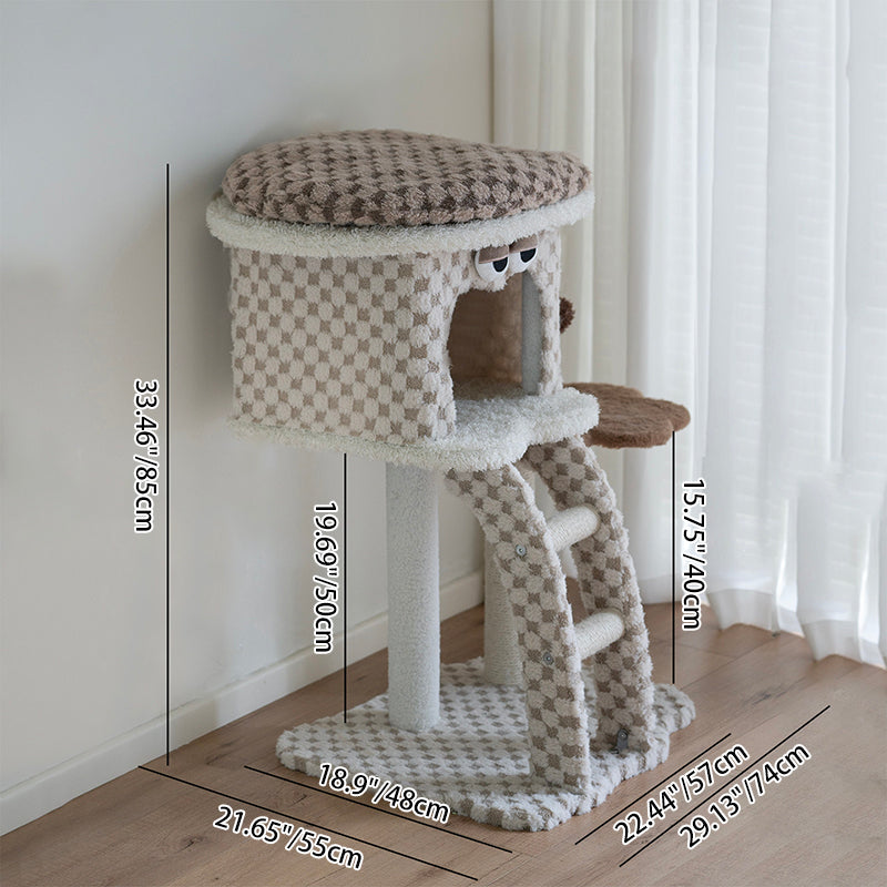 Contemporary Creative Square Particleboard Velvet Fabric Hemp Rope Cat Tree For Living Room