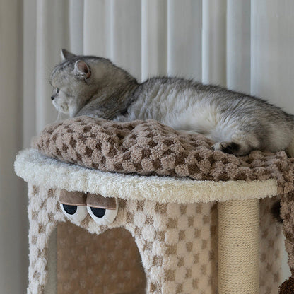 Contemporary Creative Square Particleboard Velvet Fabric Hemp Rope Cat Tree For Living Room