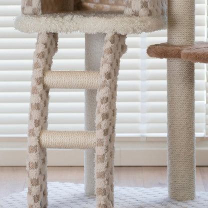 Contemporary Creative Square Particleboard Velvet Fabric Hemp Rope Cat Tree For Living Room