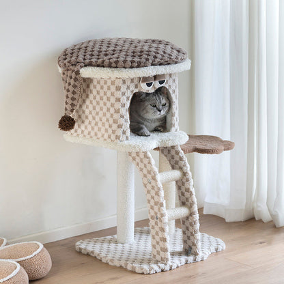 Contemporary Creative Square Particleboard Velvet Fabric Hemp Rope Cat Tree For Living Room