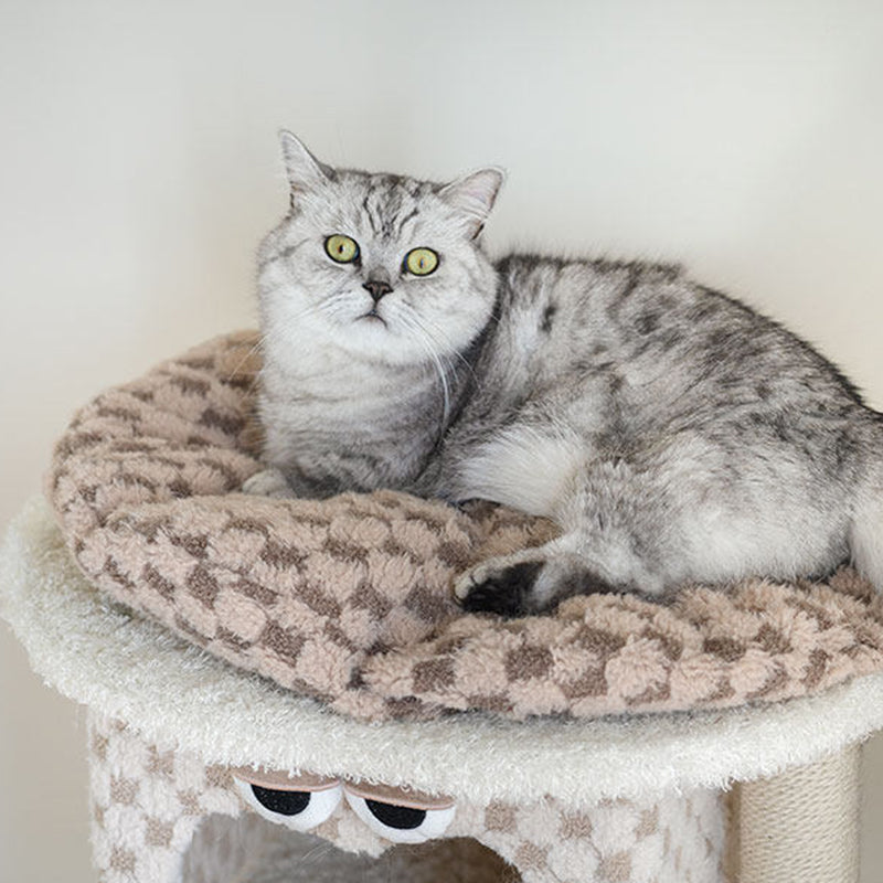Contemporary Creative Square Particleboard Velvet Fabric Hemp Rope Cat Tree For Living Room