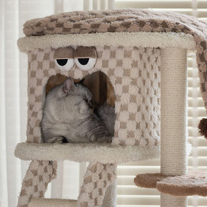 Contemporary Creative Square Particleboard Velvet Fabric Hemp Rope Cat Tree For Living Room