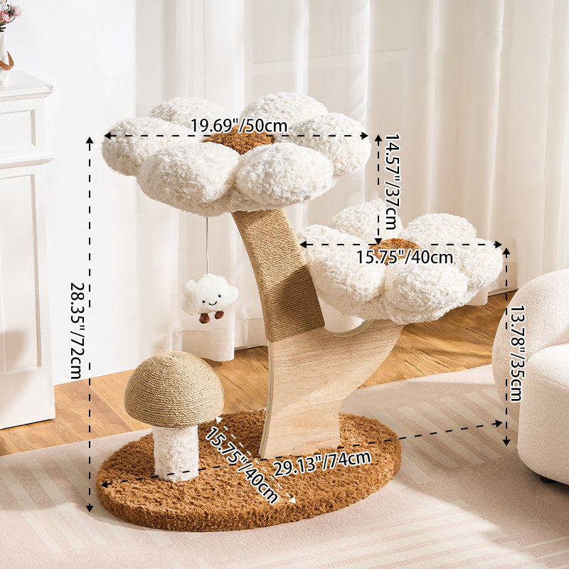 Contemporary Creative Round Multi-layer Solid Wood Panel Medium-Density Fiberboard Velvet Fabric Jute Cat Tree For Living Room