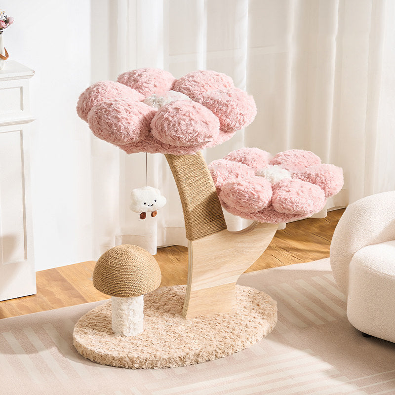 Contemporary Creative Round Multi-layer Solid Wood Panel Medium-Density Fiberboard Velvet Fabric Jute Cat Tree For Living Room