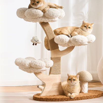 Contemporary Creative Round Multi-layer Solid Wood Panel Medium-Density Fiberboard Velvet Fabric Jute Cat Tree For Living Room