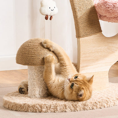 Contemporary Creative Round Multi-layer Solid Wood Panel Medium-Density Fiberboard Velvet Fabric Jute Cat Tree For Living Room
