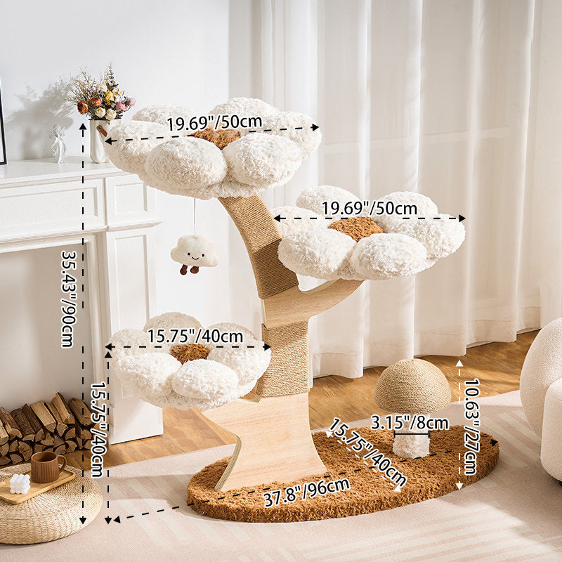 Contemporary Creative Round Multi-layer Solid Wood Panel Medium-Density Fiberboard Velvet Fabric Jute Cat Tree For Living Room
