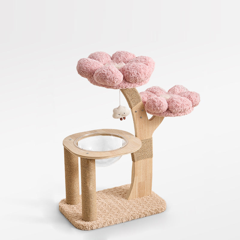 Contemporary Creative Round Multi-layer Solid Wood Panel Medium-Density Fiberboard Velvet Fabric Jute Cat Tree For Living Room