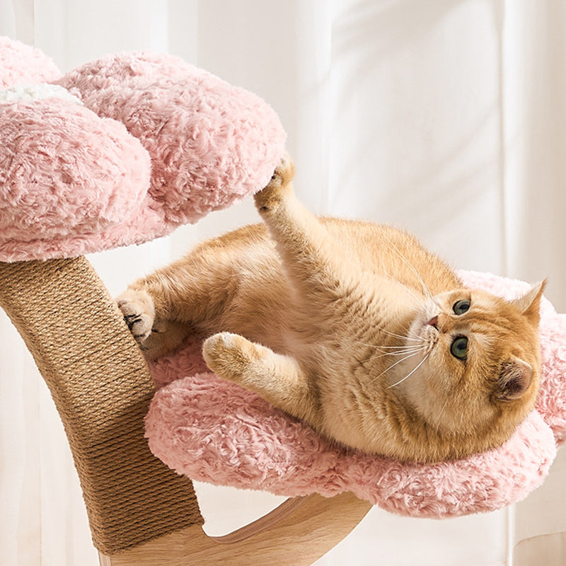 Contemporary Creative Round Multi-layer Solid Wood Panel Medium-Density Fiberboard Velvet Fabric Jute Cat Tree For Living Room