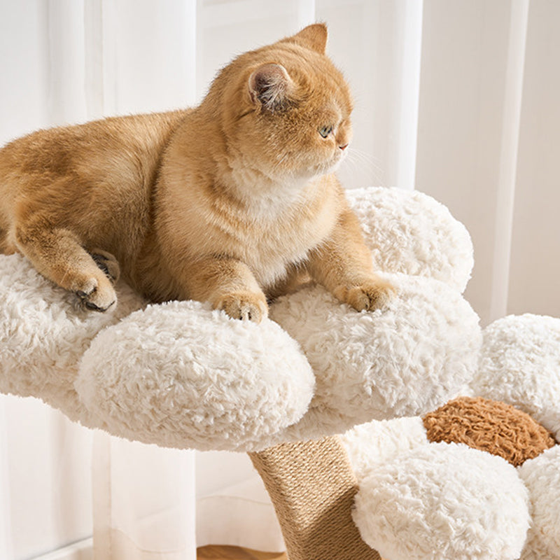 Contemporary Creative Round Multi-layer Solid Wood Panel Medium-Density Fiberboard Velvet Fabric Jute Cat Tree For Living Room