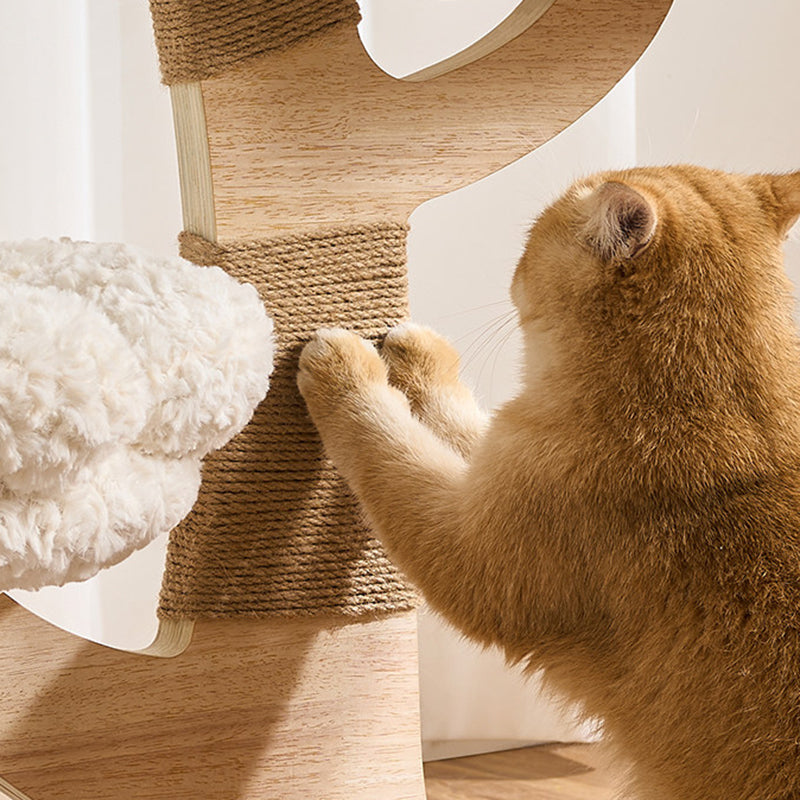 Contemporary Creative Round Multi-layer Solid Wood Panel Medium-Density Fiberboard Velvet Fabric Jute Cat Tree For Living Room