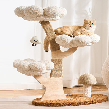 Contemporary Creative Round Multi-layer Solid Wood Panel Medium-Density Fiberboard Velvet Fabric Jute Cat Tree For Living Room