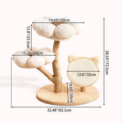 Contemporary Scandinavian Round Medium-Density Fiberboard Natural Fruitwood Velvet Fabric Sisal Jute Cat Tree 3-Tier For Living Room