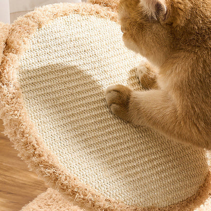 Contemporary Scandinavian Round Medium-Density Fiberboard Natural Fruitwood Velvet Fabric Sisal Jute Cat Tree 3-Tier For Living Room