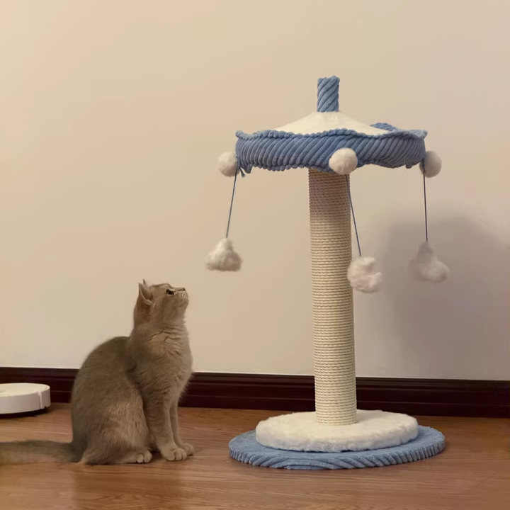 Contemporary Creative Round Medium-Density Fiberboard Corduroy Kraft Paper Rope Paper Tube Cat Tree For Living Room