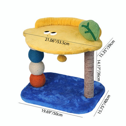 Contemporary Creative Round Particleboard Velvet Fabric Hemp Rope Paper Tube Fruit-Themed Cat Tree For Living Room