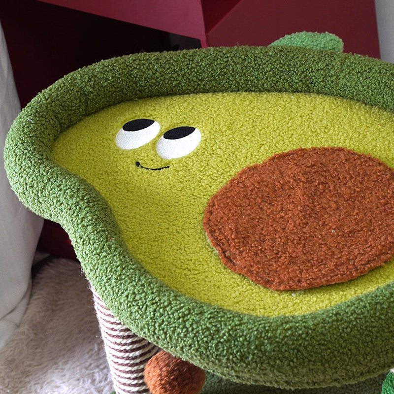 Contemporary Creative Round Particleboard Velvet Fabric Hemp Rope Paper Tube Fruit-Themed Cat Tree For Living Room