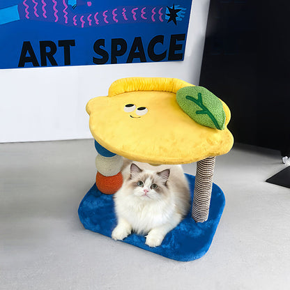 Contemporary Creative Round Particleboard Velvet Fabric Hemp Rope Paper Tube Fruit-Themed Cat Tree For Living Room