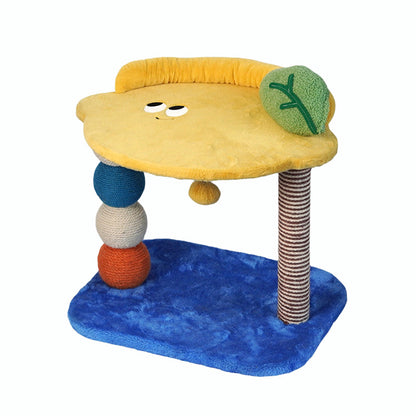 Contemporary Creative Round Particleboard Velvet Fabric Hemp Rope Paper Tube Fruit-Themed Cat Tree For Living Room