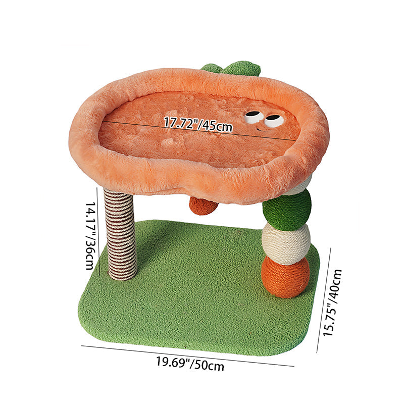 Contemporary Creative Round Particleboard Velvet Fabric Hemp Rope Paper Tube Fruit-Themed Cat Tree For Living Room