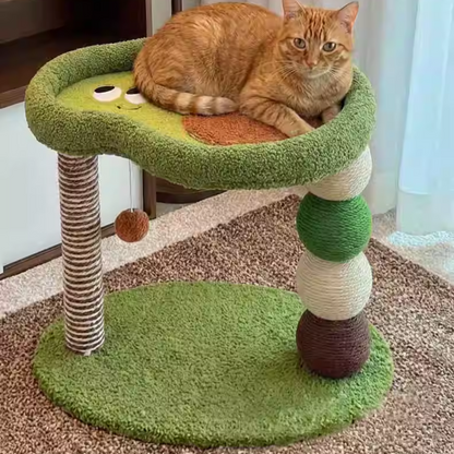 Contemporary Creative Round Particleboard Velvet Fabric Hemp Rope Paper Tube Fruit-Themed Cat Tree For Living Room