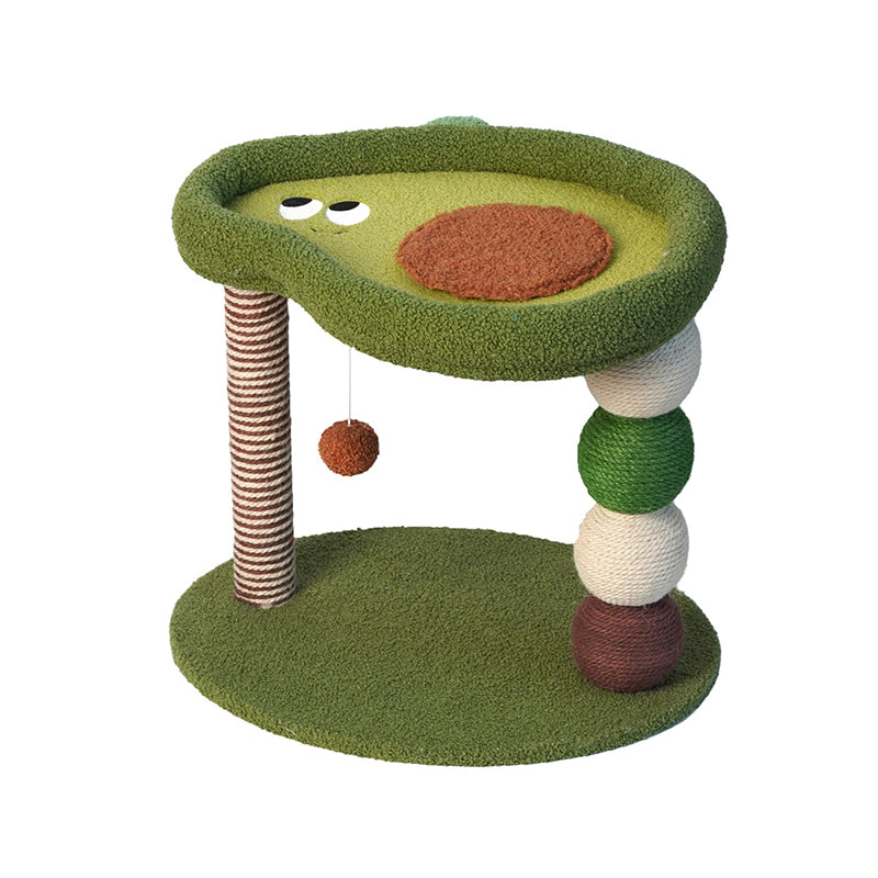 Contemporary Creative Round Particleboard Velvet Fabric Hemp Rope Paper Tube Fruit-Themed Cat Tree For Living Room