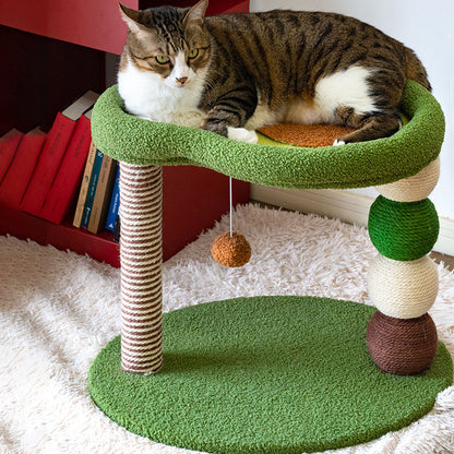 Contemporary Creative Round Particleboard Velvet Fabric Hemp Rope Paper Tube Fruit-Themed Cat Tree For Living Room