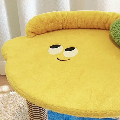 Contemporary Creative Round Particleboard Velvet Fabric Hemp Rope Paper Tube Fruit-Themed Cat Tree For Living Room