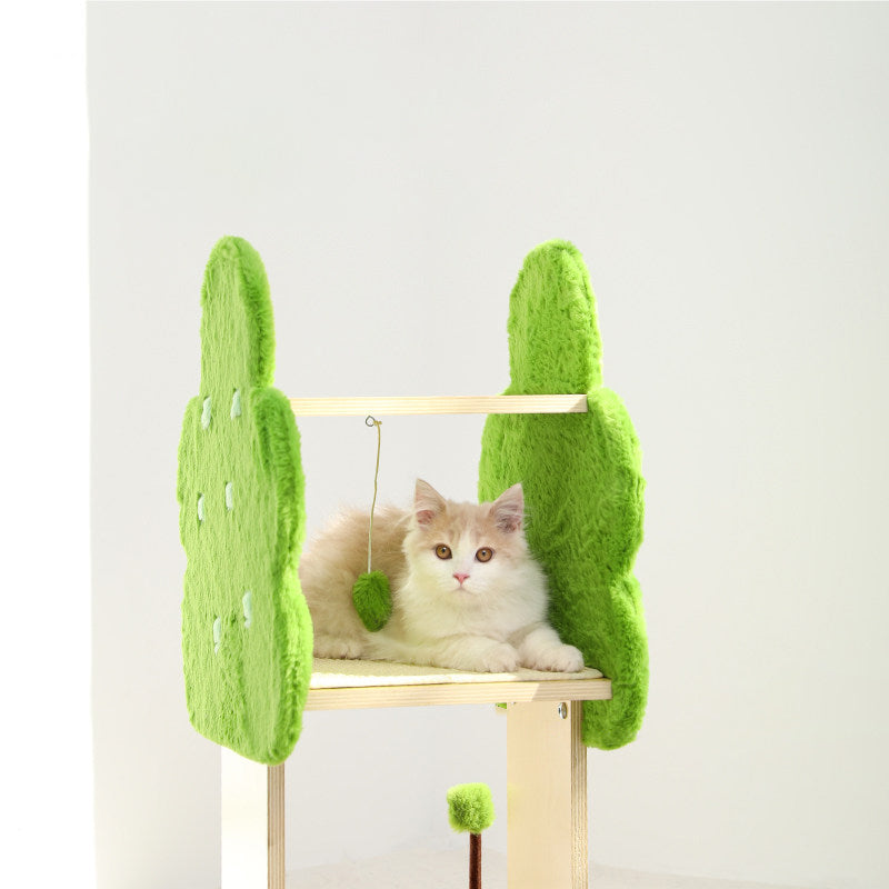 Contemporary Creative Rectangular Medium-Density Fiberboard Velvet Fabric Jute Tree-Shaped Cat Tree For Living Room