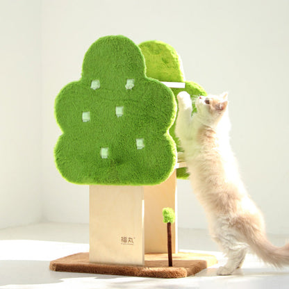 Contemporary Creative Rectangular Medium-Density Fiberboard Velvet Fabric Jute Tree-Shaped Cat Tree For Living Room