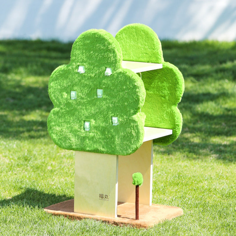 Contemporary Creative Rectangular Medium-Density Fiberboard Velvet Fabric Jute Tree-Shaped Cat Tree For Living Room