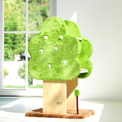 Contemporary Creative Rectangular Medium-Density Fiberboard Velvet Fabric Jute Tree-Shaped Cat Tree For Living Room