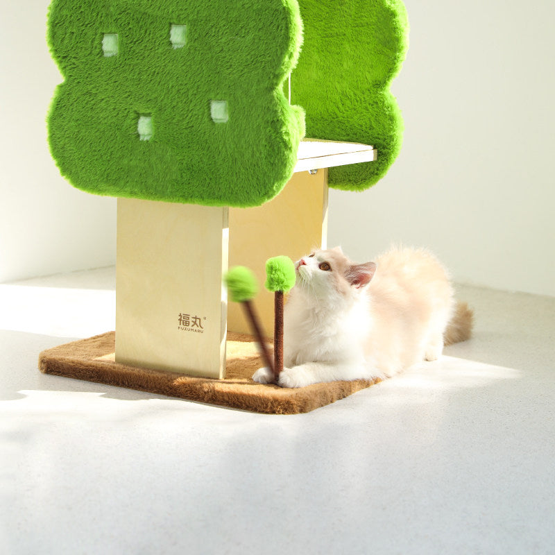 Contemporary Creative Rectangular Medium-Density Fiberboard Velvet Fabric Jute Tree-Shaped Cat Tree For Living Room