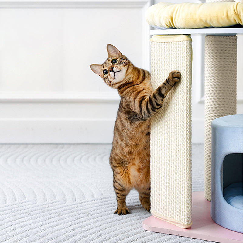 Contemporary Creative Round Particleboard Multi-layer Solid Wood Panel Velvet Fabric Paper Rope Sisal Cat Tree 5-Tier For Living Room