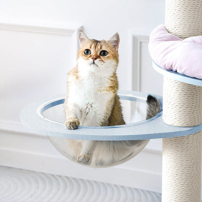 Contemporary Creative Round Particleboard Multi-layer Solid Wood Panel Velvet Fabric Paper Rope Sisal Cat Tree 5-Tier For Living Room