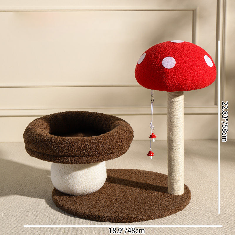 Contemporary Creative Round Medium-Density Fiberboard Velvet Fabric Foam Sisal Mushroom-Shaped Cat Tree For Living Room