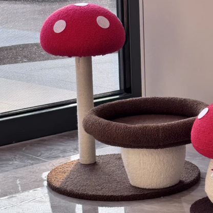 Contemporary Creative Round Medium-Density Fiberboard Velvet Fabric Foam Sisal Mushroom-Shaped Cat Tree For Living Room