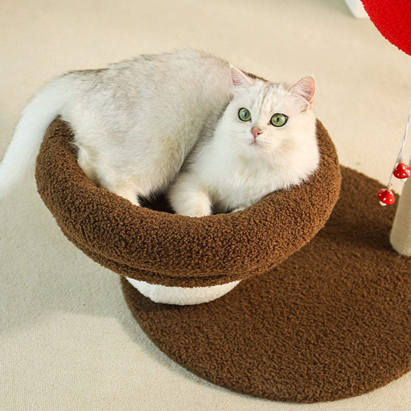 Contemporary Creative Round Medium-Density Fiberboard Velvet Fabric Foam Sisal Mushroom-Shaped Cat Tree For Living Room