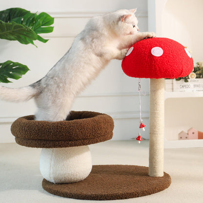 Contemporary Creative Round Medium-Density Fiberboard Velvet Fabric Foam Sisal Mushroom-Shaped Cat Tree For Living Room