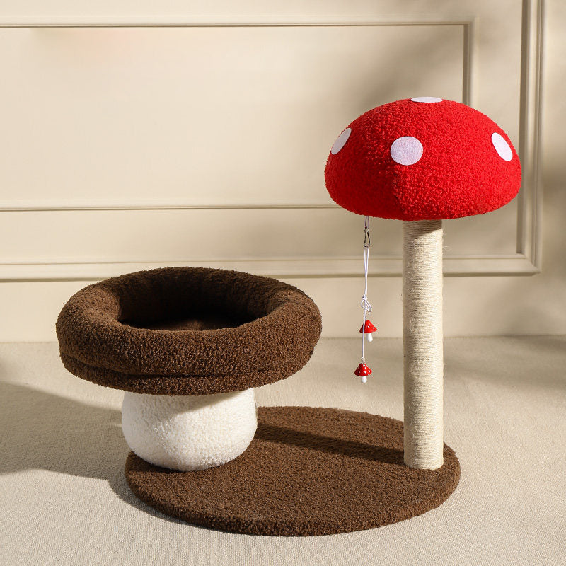 Contemporary Creative Round Medium-Density Fiberboard Velvet Fabric Foam Sisal Mushroom-Shaped Cat Tree For Living Room
