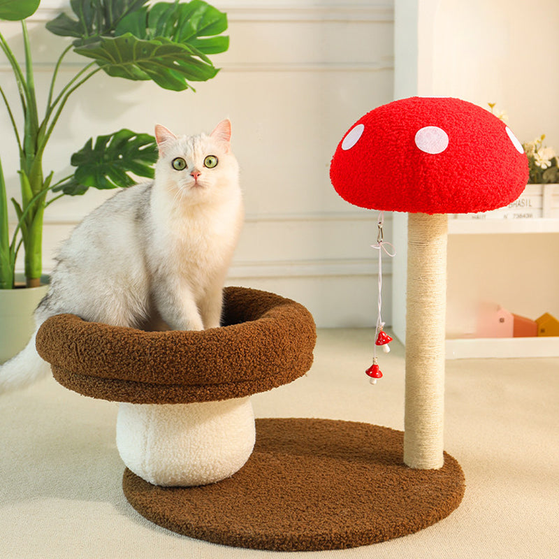 Contemporary Creative Round Medium-Density Fiberboard Velvet Fabric Foam Sisal Mushroom-Shaped Cat Tree For Living Room